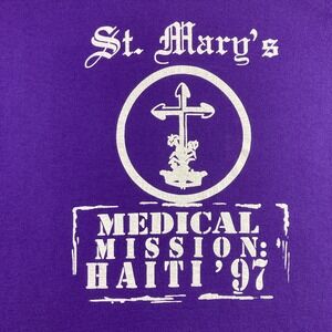 Vtg 90s St. Mary's Shirt Adult XL Purple Haiti Medical Mission Graphic Tee USA